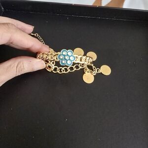 22kgp Dubai Jewelry Gold Chain Bracelet with Blue Flower Charm